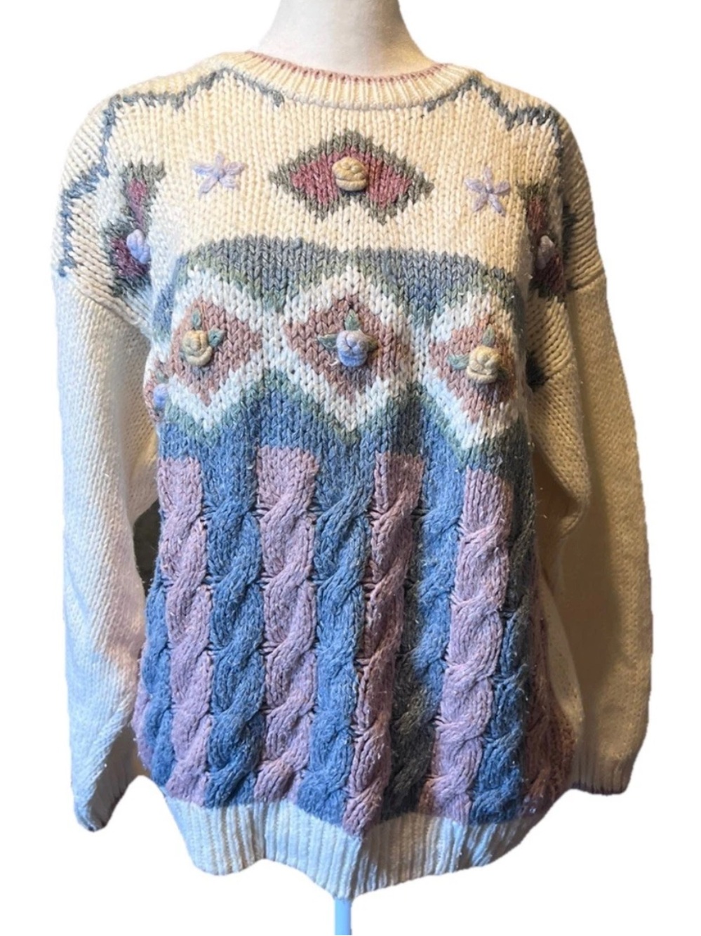 Hasting & Smith Vintage Floral Embroidered Cottagecore Knit Sweater Women’s Med
